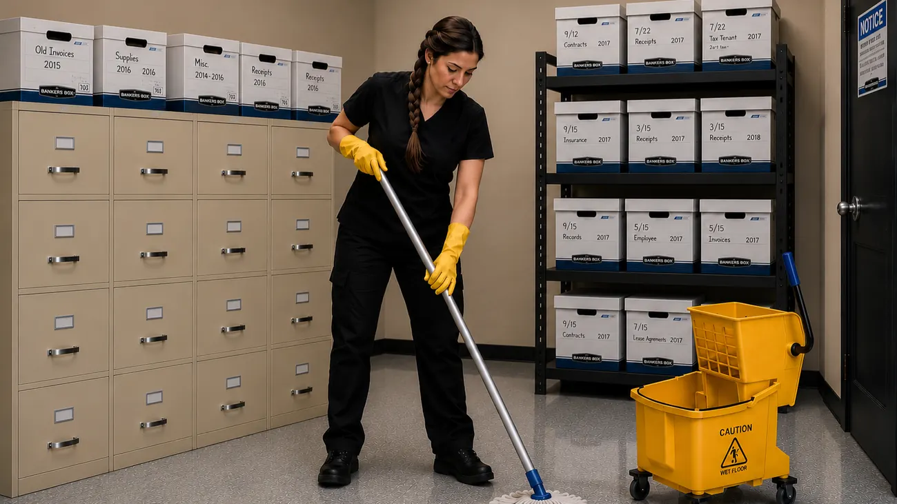 Professional floor cleaning in a commercial office