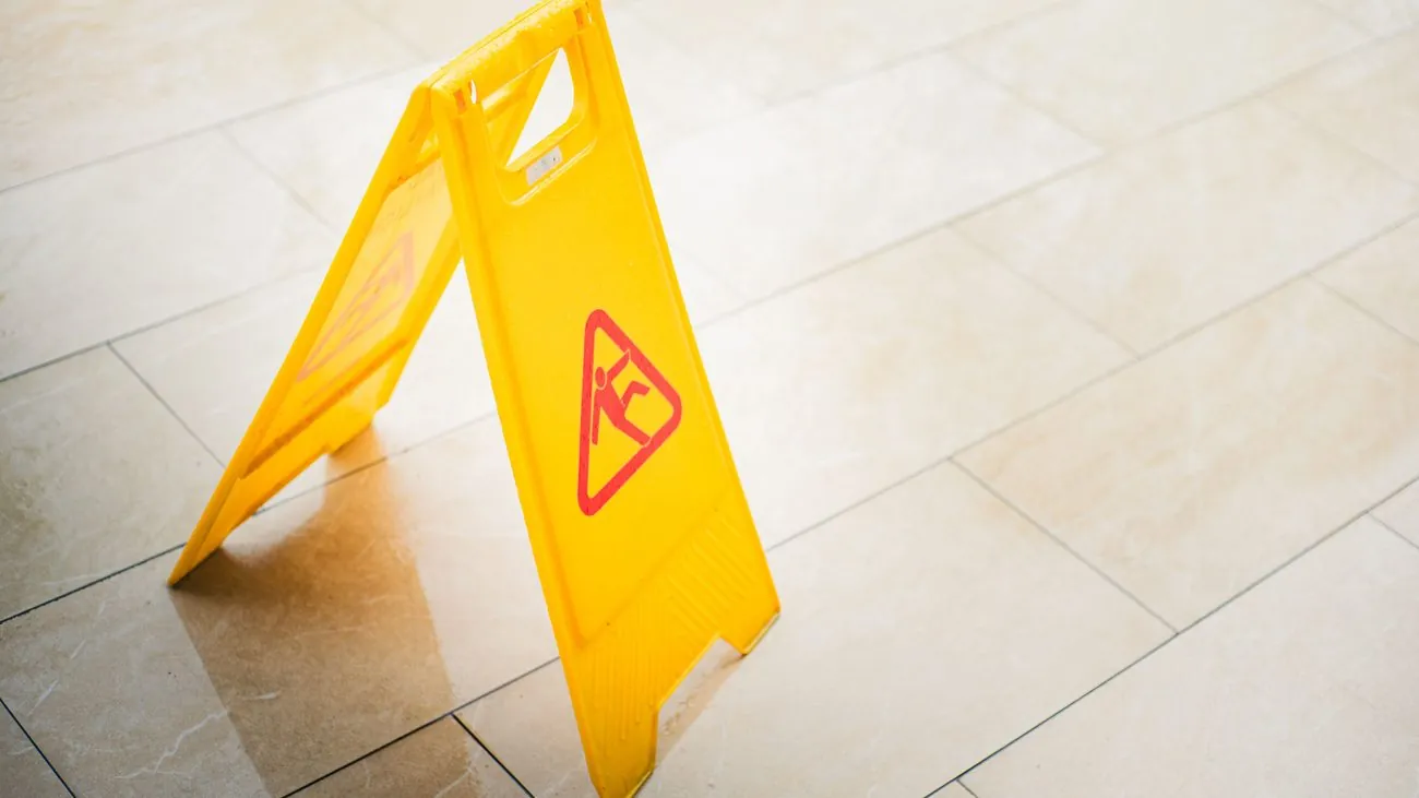 Safety setup with caution signage during cleaning