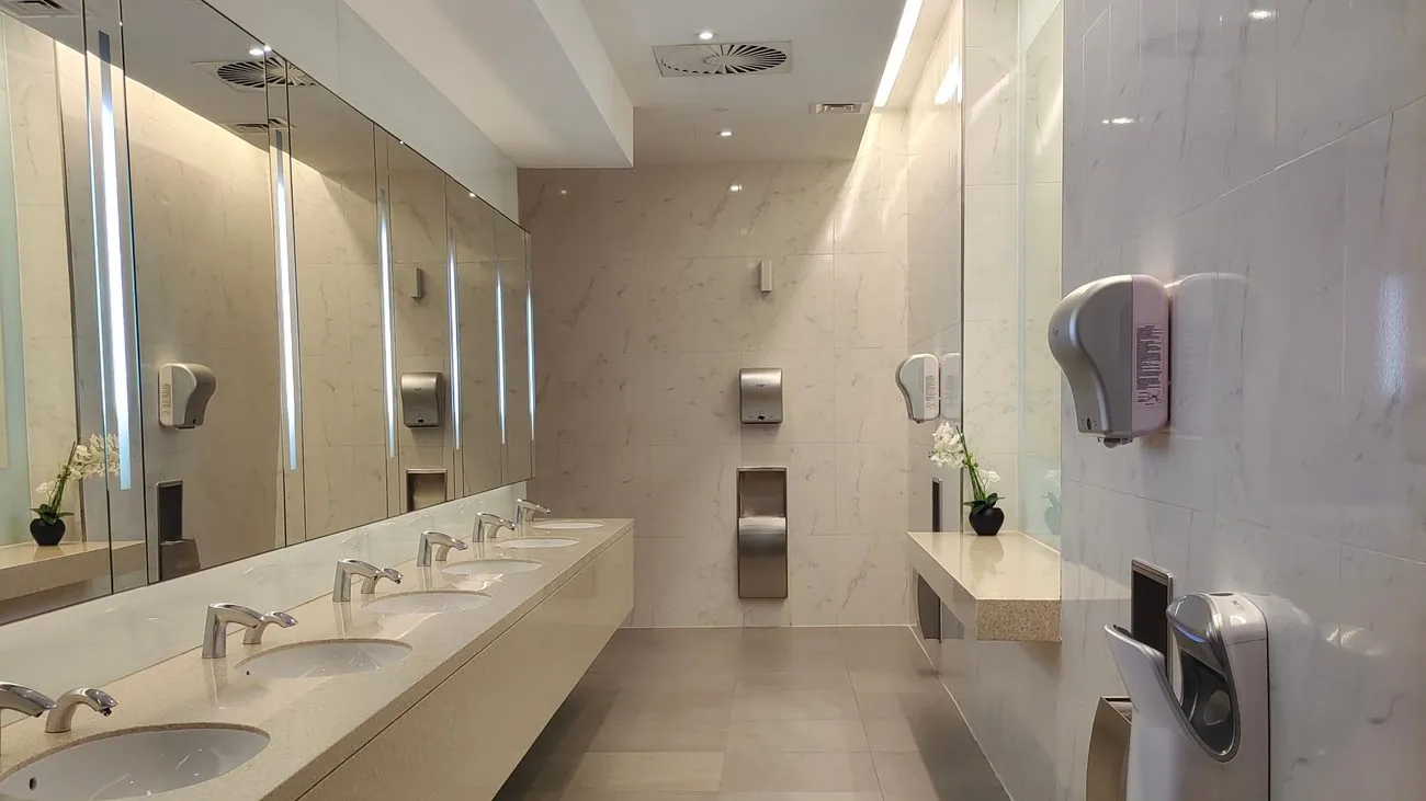 Sanitized washroom maintained to professional standards